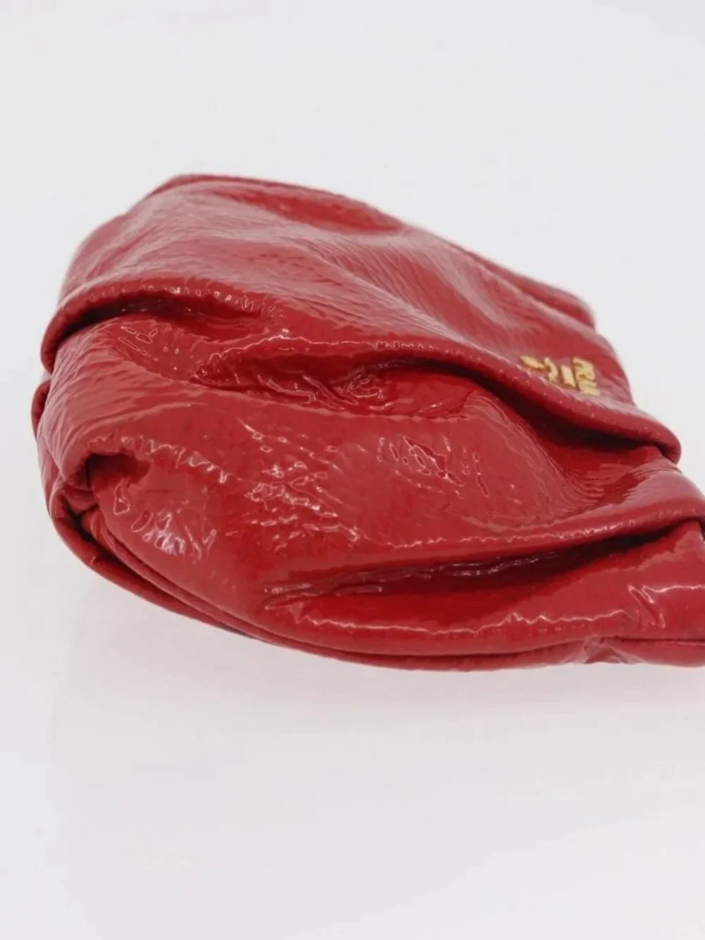 PRADA Pouch Patent leather Red Gold Auth